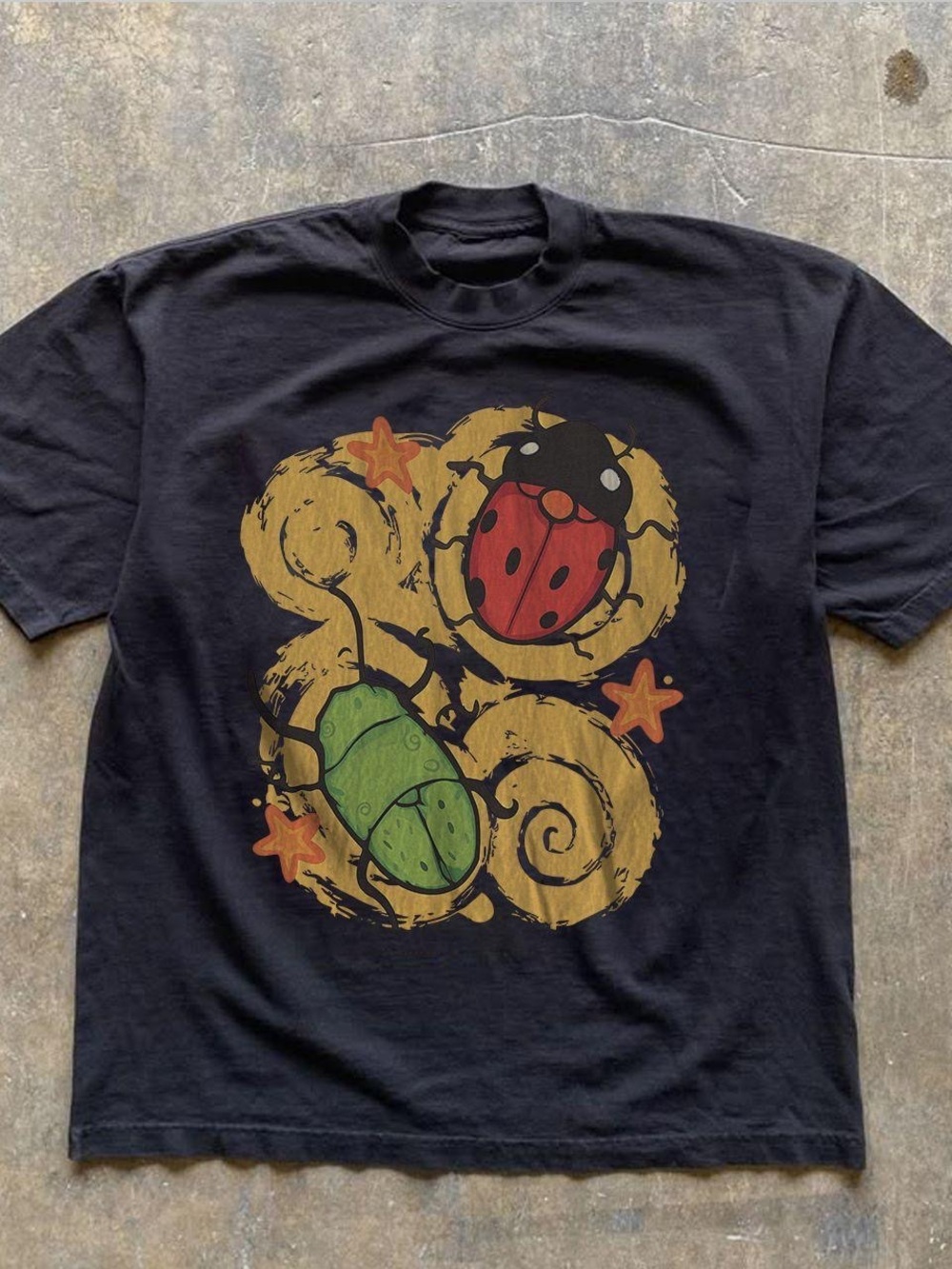Gildan Black Tee with Red and Green Beetle Graphic